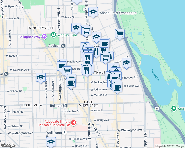 map of restaurants, bars, coffee shops, grocery stores, and more near in Chicago