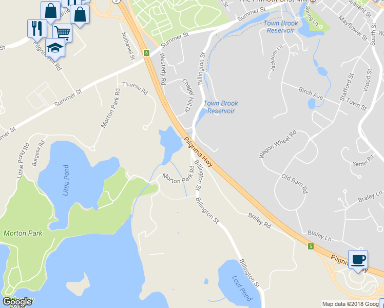 map of restaurants, bars, coffee shops, grocery stores, and more near 169 Billington Street in Plymouth