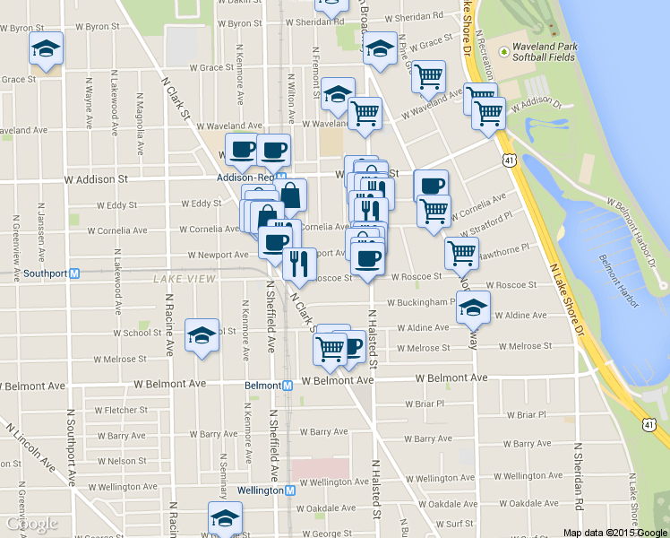 map of restaurants, bars, coffee shops, grocery stores, and more near 839 West Newport Avenue in Chicago