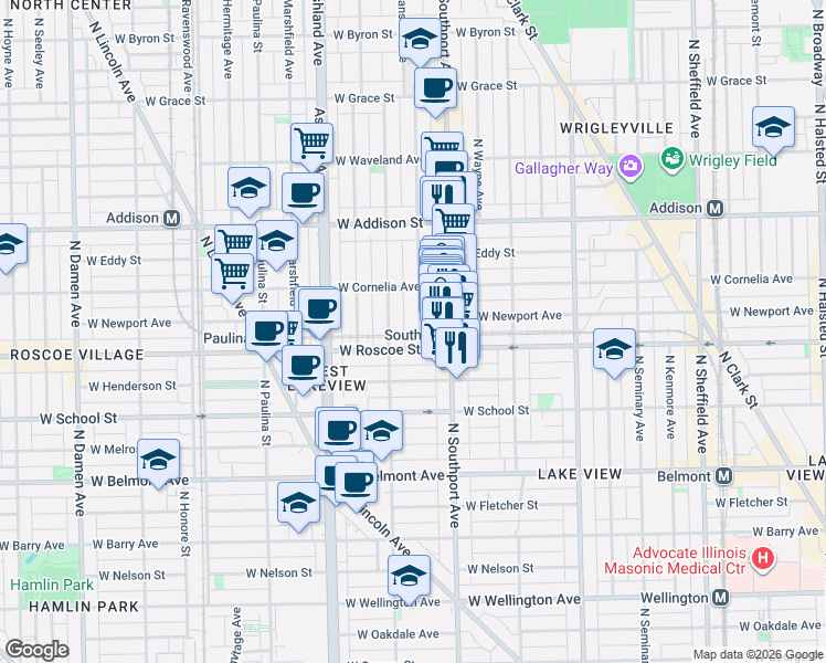 map of restaurants, bars, coffee shops, grocery stores, and more near in Chicago