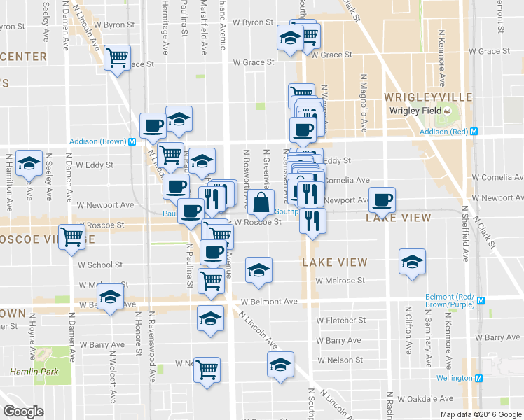 map of restaurants, bars, coffee shops, grocery stores, and more near in Chicago