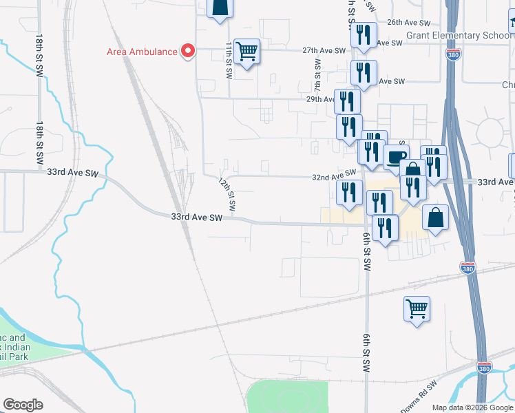 map of restaurants, bars, coffee shops, grocery stores, and more near 830 33rd Avenue Southwest in Cedar Rapids