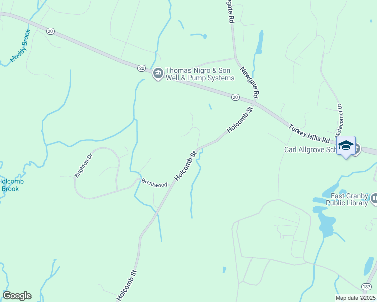 map of restaurants, bars, coffee shops, grocery stores, and more near 38 Holcomb Street in East Granby