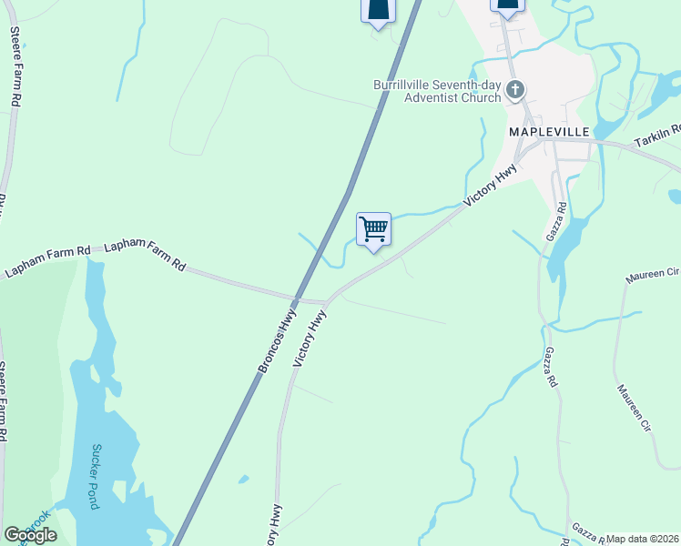 map of restaurants, bars, coffee shops, grocery stores, and more near 500 Victory Highway in Burrillville