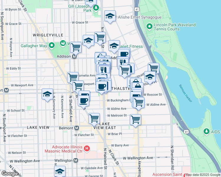map of restaurants, bars, coffee shops, grocery stores, and more near in Chicago