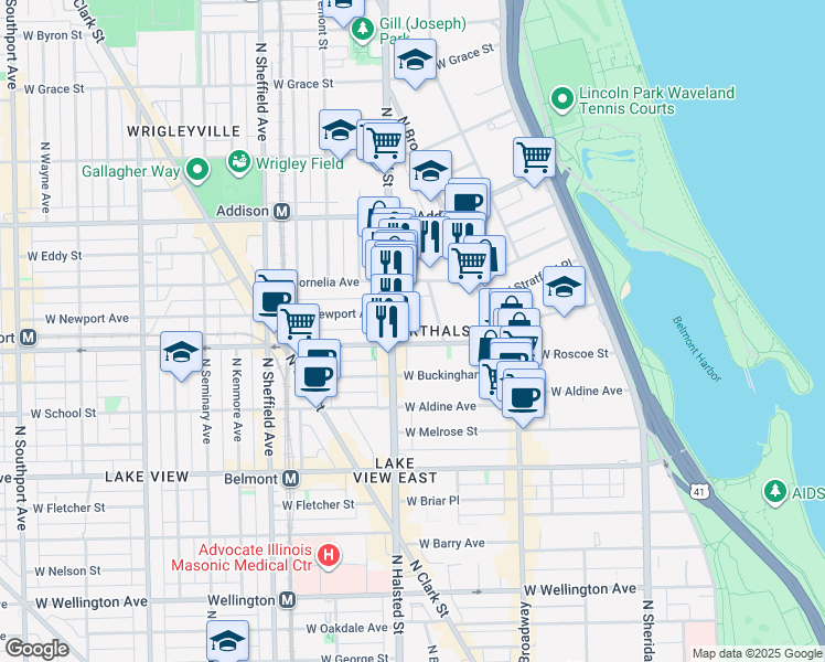 map of restaurants, bars, coffee shops, grocery stores, and more near in Chicago