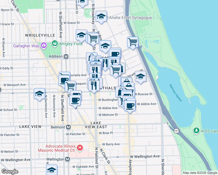 map of restaurants, bars, coffee shops, grocery stores, and more near in Chicago