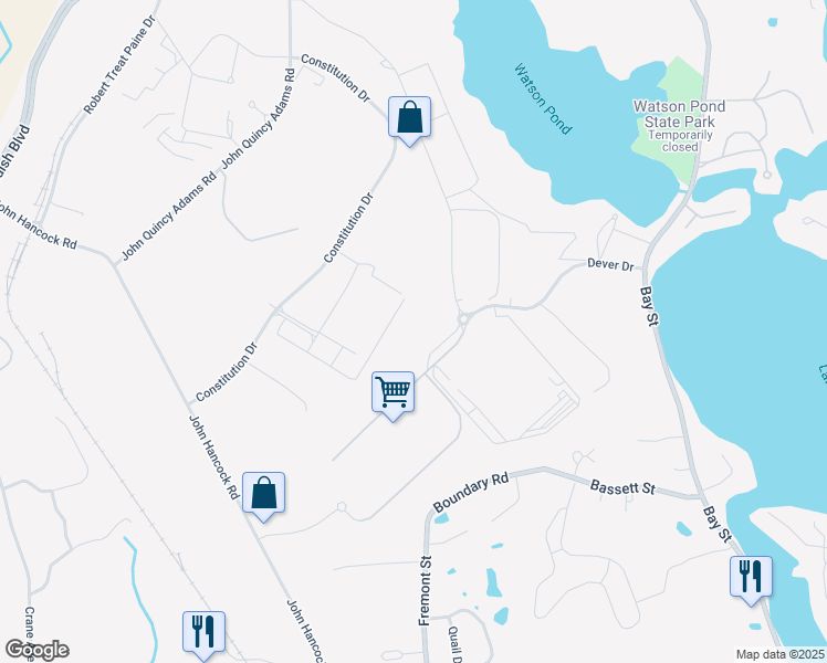 map of restaurants, bars, coffee shops, grocery stores, and more near 500 John Hancock Road in Taunton