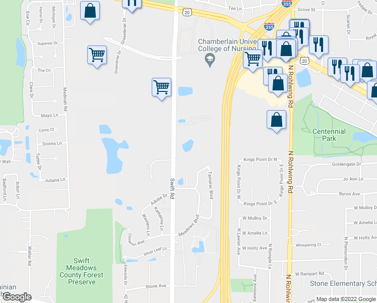 map of restaurants, bars, coffee shops, grocery stores, and more near 941 Swift Road in Addison