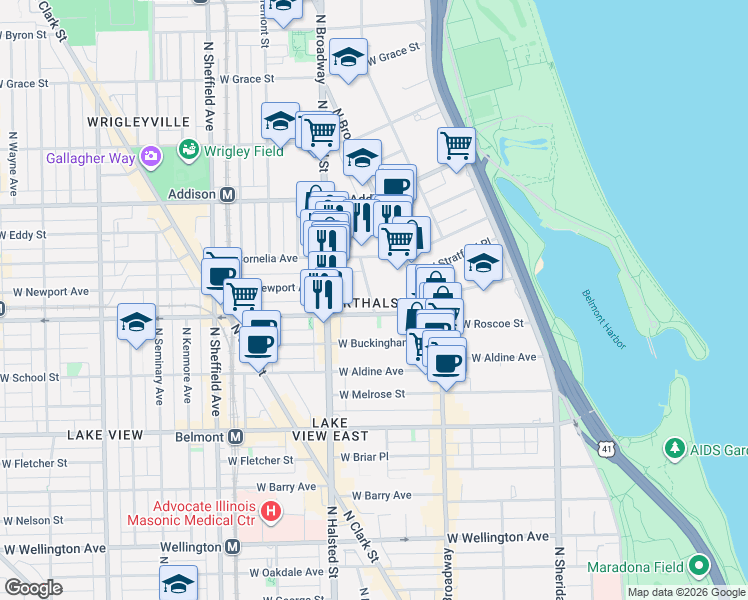 map of restaurants, bars, coffee shops, grocery stores, and more near in Chicago