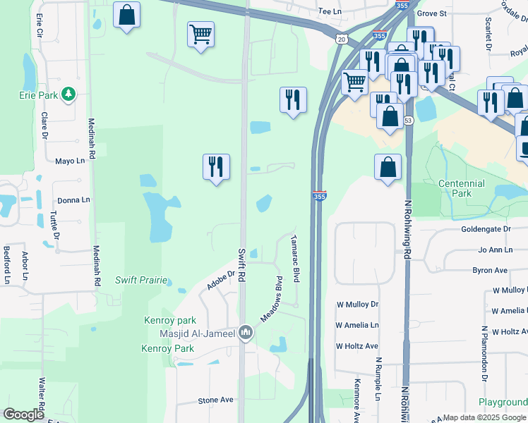 map of restaurants, bars, coffee shops, grocery stores, and more near in Addison
