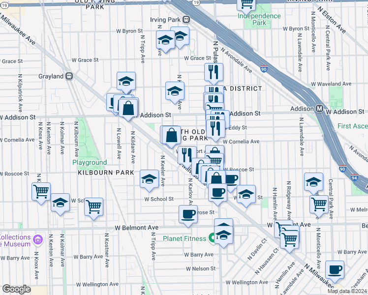 map of restaurants, bars, coffee shops, grocery stores, and more near in Chicago