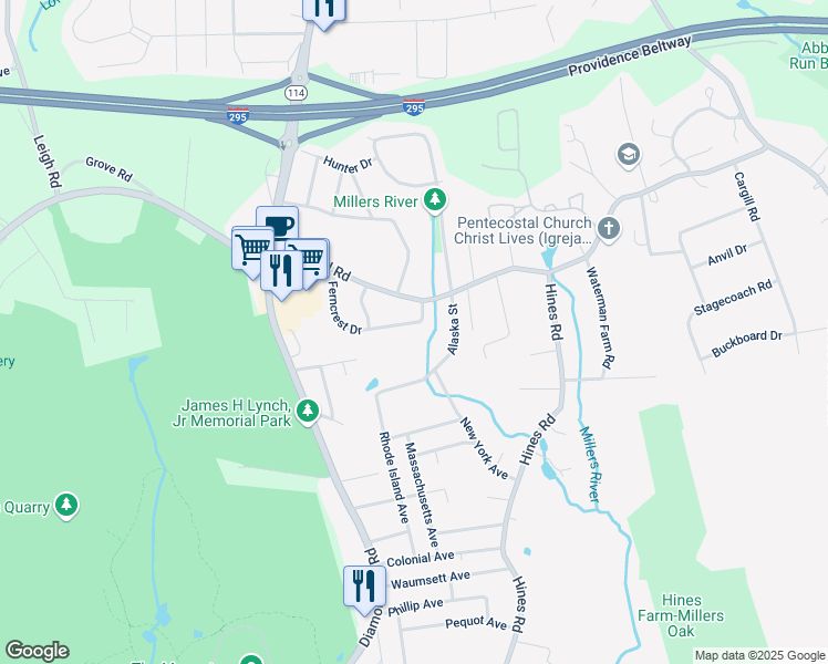 map of restaurants, bars, coffee shops, grocery stores, and more near 52 Ferncrest Drive in Cumberland