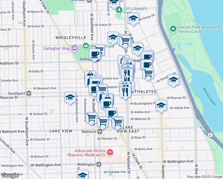 map of restaurants, bars, coffee shops, grocery stores, and more near 839 West Newport Avenue in Chicago