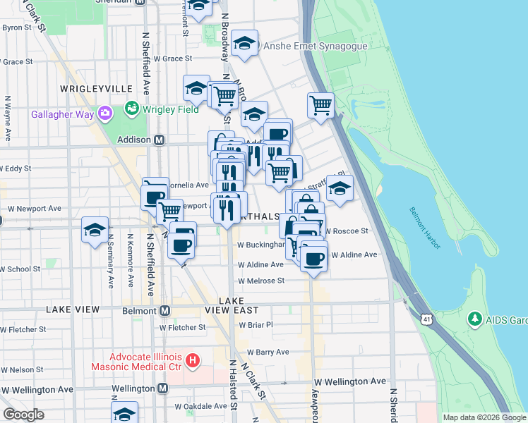 map of restaurants, bars, coffee shops, grocery stores, and more near in Chicago