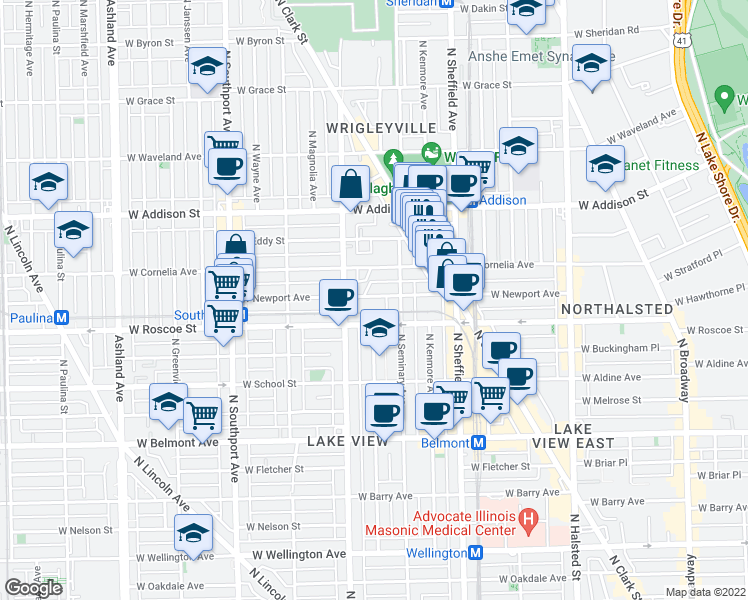 map of restaurants, bars, coffee shops, grocery stores, and more near in Chicago