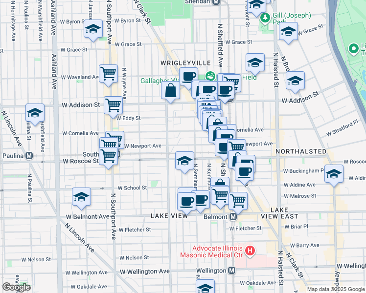 map of restaurants, bars, coffee shops, grocery stores, and more near 1108 West Newport Avenue in Chicago