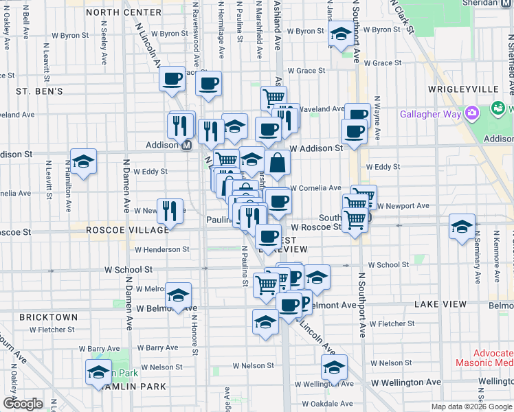 map of restaurants, bars, coffee shops, grocery stores, and more near in Chicago