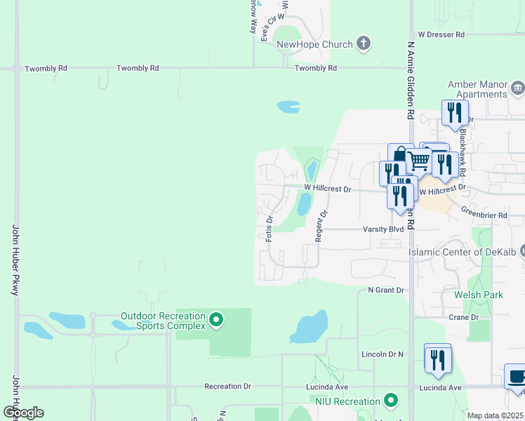 map of restaurants, bars, coffee shops, grocery stores, and more near 887 Fotis Drive in DeKalb