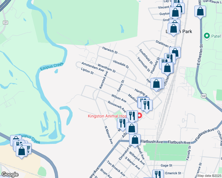 map of restaurants, bars, coffee shops, grocery stores, and more near 117 Madison Avenue in Kingston