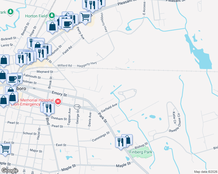 map of restaurants, bars, coffee shops, grocery stores, and more near 1101 Hillside Avenue in Attleboro