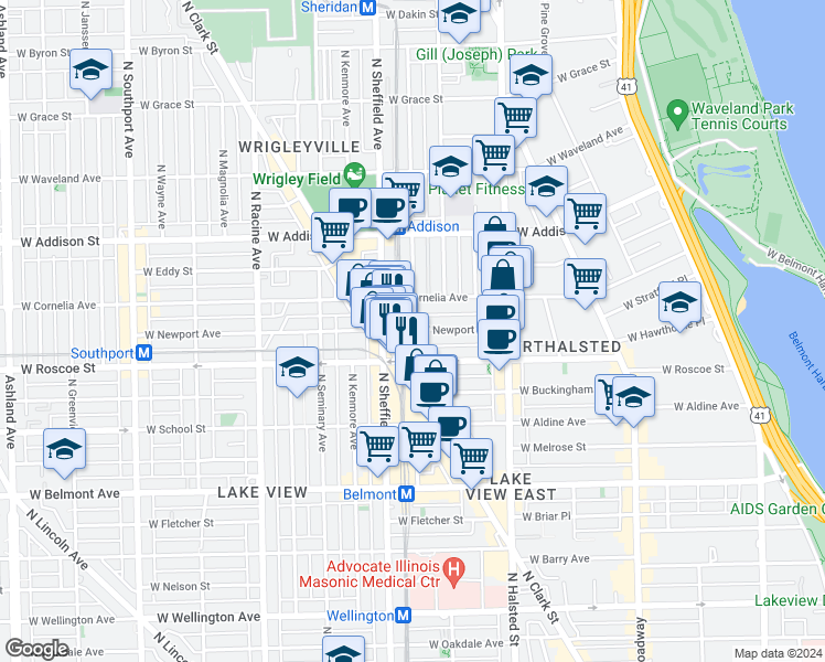 map of restaurants, bars, coffee shops, grocery stores, and more near 926 West Newport Avenue in Chicago