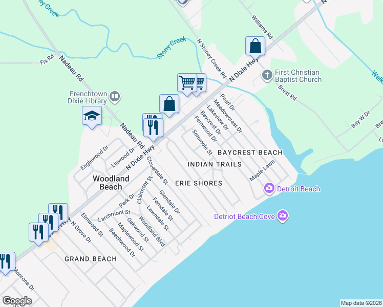 map of restaurants, bars, coffee shops, grocery stores, and more near 3254 Lakeshore Drive in Monroe