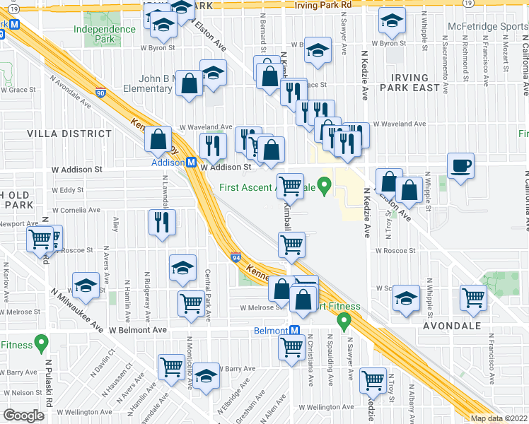 map of restaurants, bars, coffee shops, grocery stores, and more near 53 in Chicago