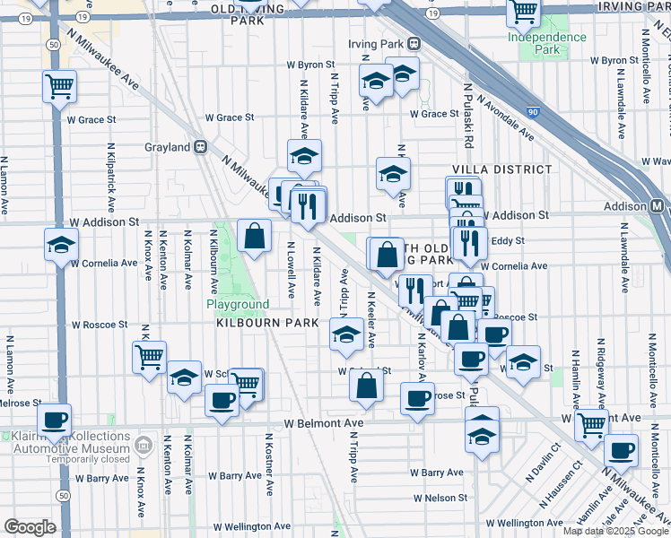 map of restaurants, bars, coffee shops, grocery stores, and more near 3460 North Tripp Avenue in Chicago