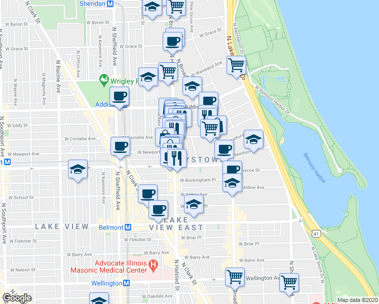 map of restaurants, bars, coffee shops, grocery stores, and more near in Chicago