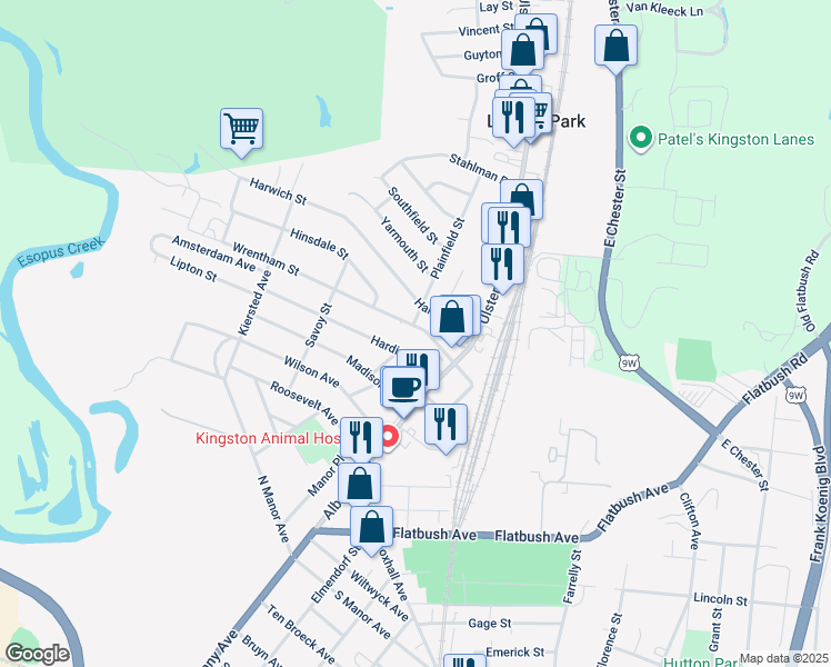 map of restaurants, bars, coffee shops, grocery stores, and more near 54 Wrentham Street in Kingston
