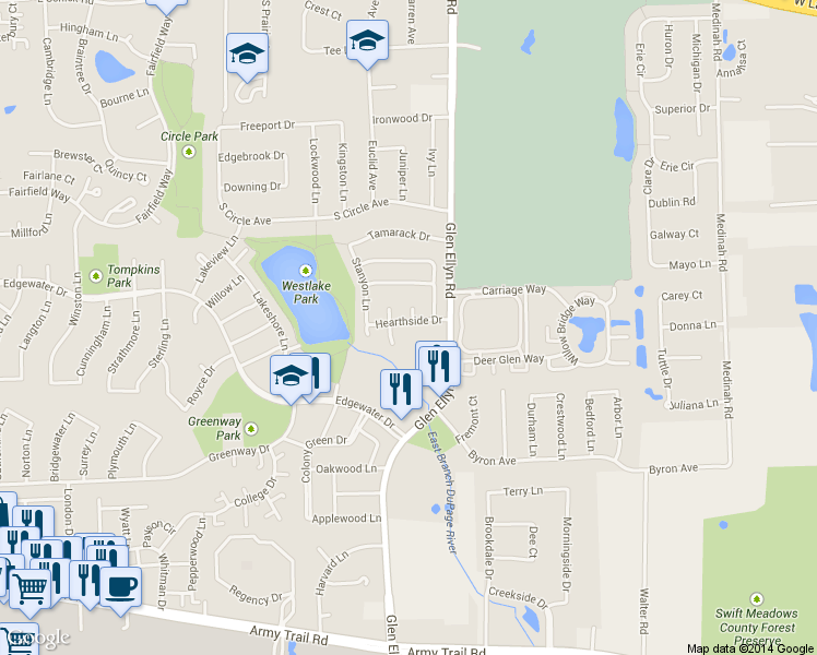 map of restaurants, bars, coffee shops, grocery stores, and more near 244 Hearthside Drive in Bloomingdale