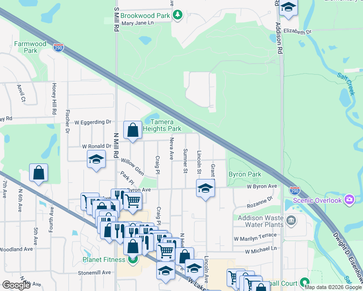 map of restaurants, bars, coffee shops, grocery stores, and more near 930 Sumner Street in Addison