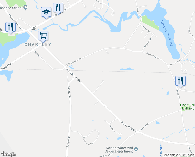 map of restaurants, bars, coffee shops, grocery stores, and more near 207 John Scott Boulevard in Taunton