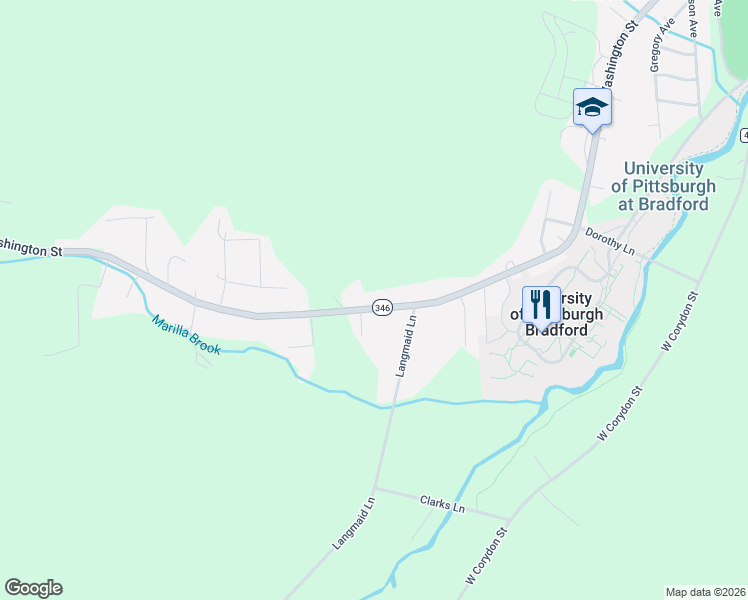 map of restaurants, bars, coffee shops, grocery stores, and more near 600-628 W Washington St in Bradford