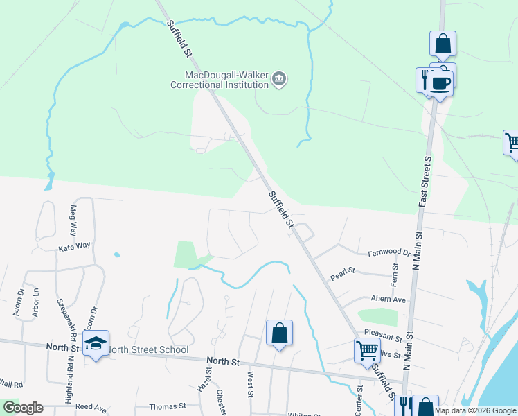 map of restaurants, bars, coffee shops, grocery stores, and more near 9 Circle Drive in Windsor Locks