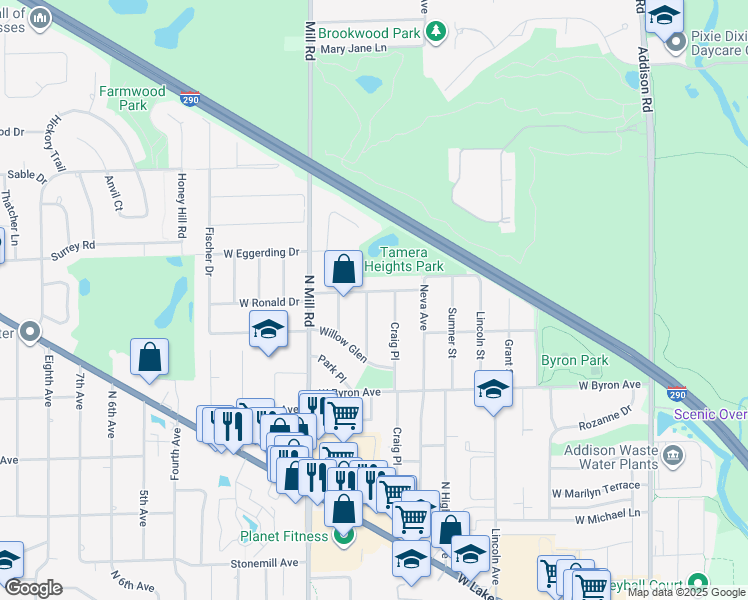map of restaurants, bars, coffee shops, grocery stores, and more near 935 Pleasant Avenue in Addison