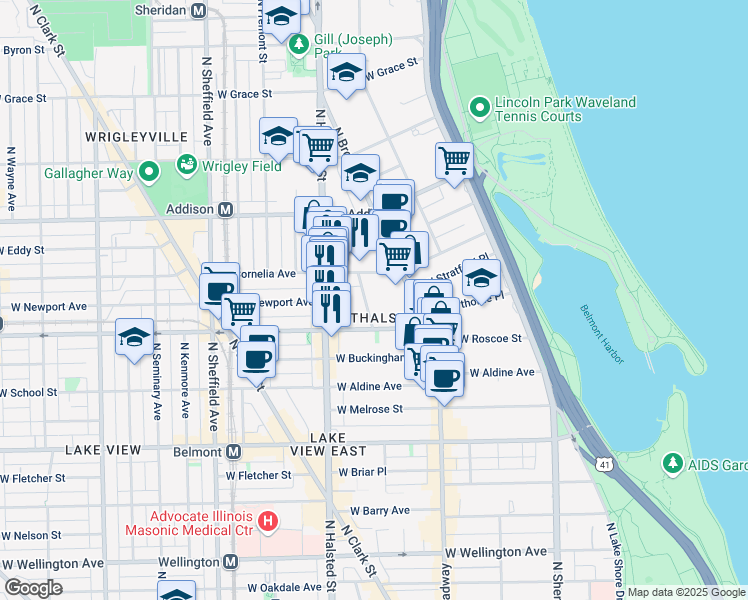 map of restaurants, bars, coffee shops, grocery stores, and more near in Chicago