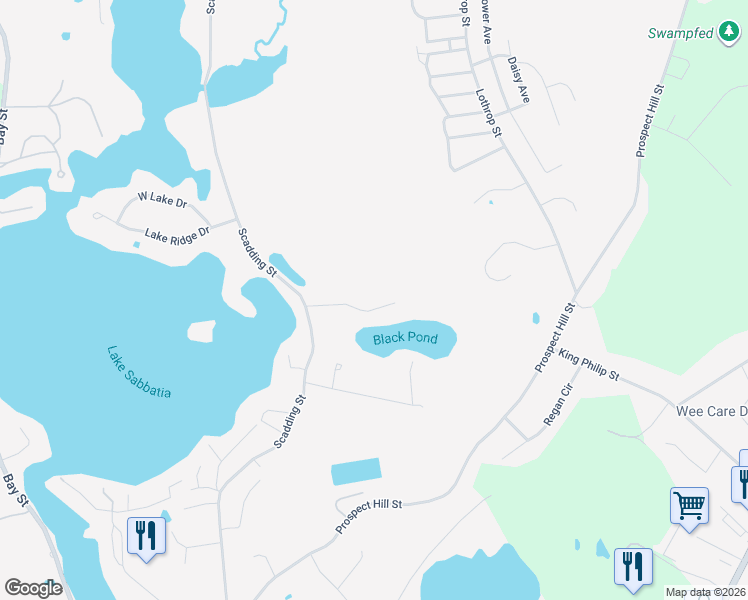 map of restaurants, bars, coffee shops, grocery stores, and more near 100 Black Pond Lane in Taunton