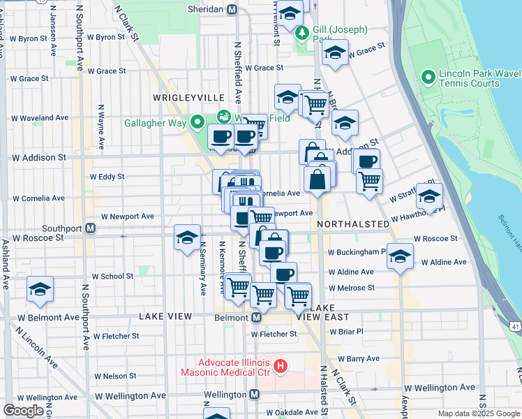 map of restaurants, bars, coffee shops, grocery stores, and more near 924 West Newport Avenue in Chicago