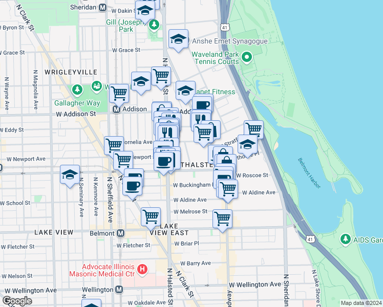 map of restaurants, bars, coffee shops, grocery stores, and more near in Chicago