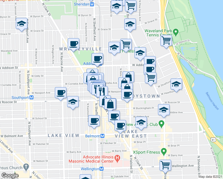map of restaurants, bars, coffee shops, grocery stores, and more near 914 West Newport Avenue in Chicago