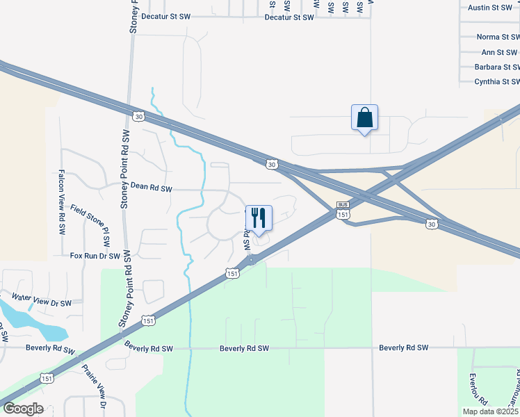 map of restaurants, bars, coffee shops, grocery stores, and more near 5926 Dean Road Southwest in Cedar Rapids