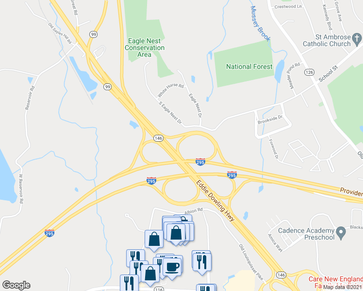 map of restaurants, bars, coffee shops, grocery stores, and more near 290 Albion Road in Lincoln