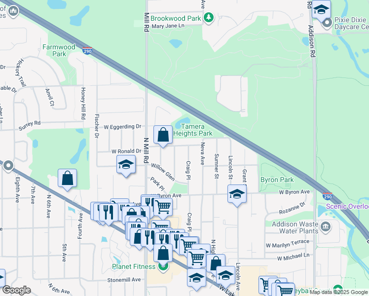 map of restaurants, bars, coffee shops, grocery stores, and more near 935 Pleasant Avenue in Addison