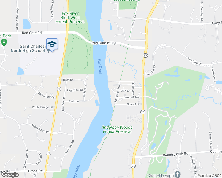 map of restaurants, bars, coffee shops, grocery stores, and more near 5N184 Willow Lane in St. Charles