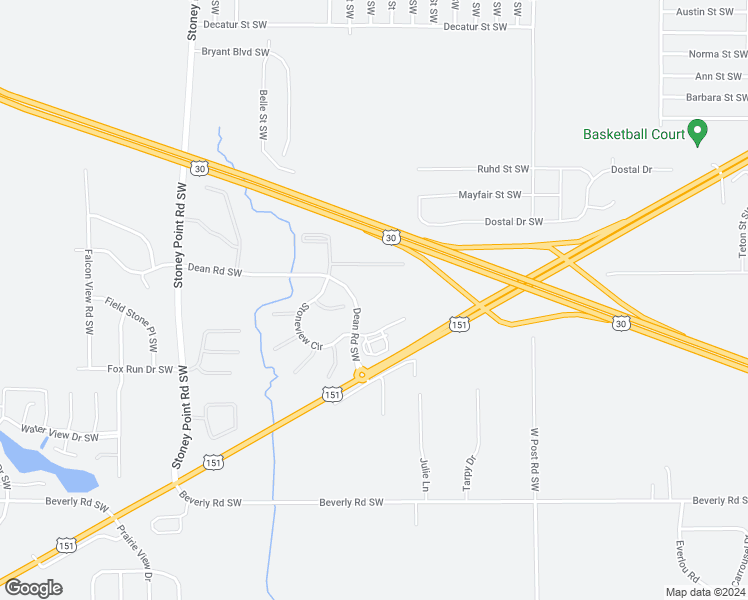 map of restaurants, bars, coffee shops, grocery stores, and more near 5710 Dean Road Southwest in Cedar Rapids