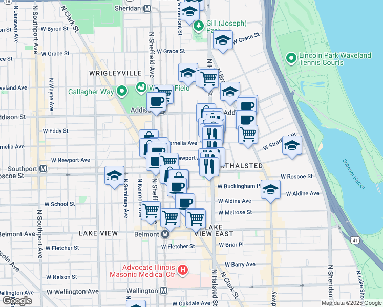map of restaurants, bars, coffee shops, grocery stores, and more near 842 West Newport Avenue in Chicago