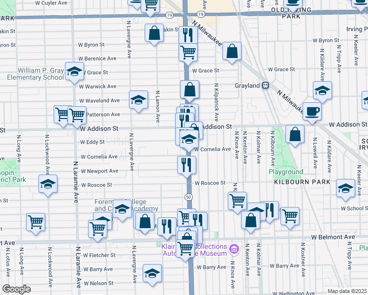 map of restaurants, bars, coffee shops, grocery stores, and more near in Chicago