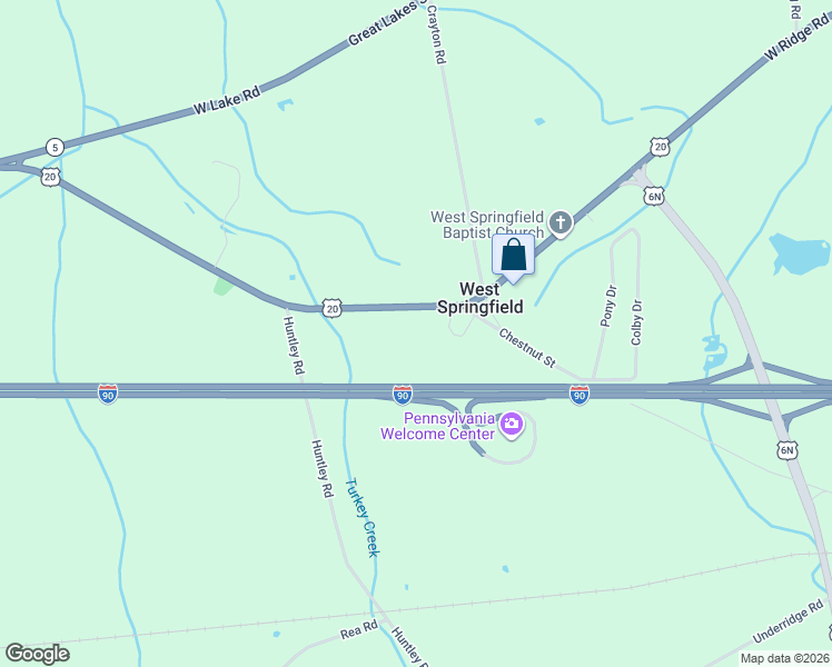 map of restaurants, bars, coffee shops, grocery stores, and more near 13875 West Ridge Road in West Springfield